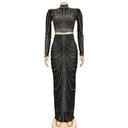 Elegant Rhinestone Mesh Maxi Dress for Women's Clubwear