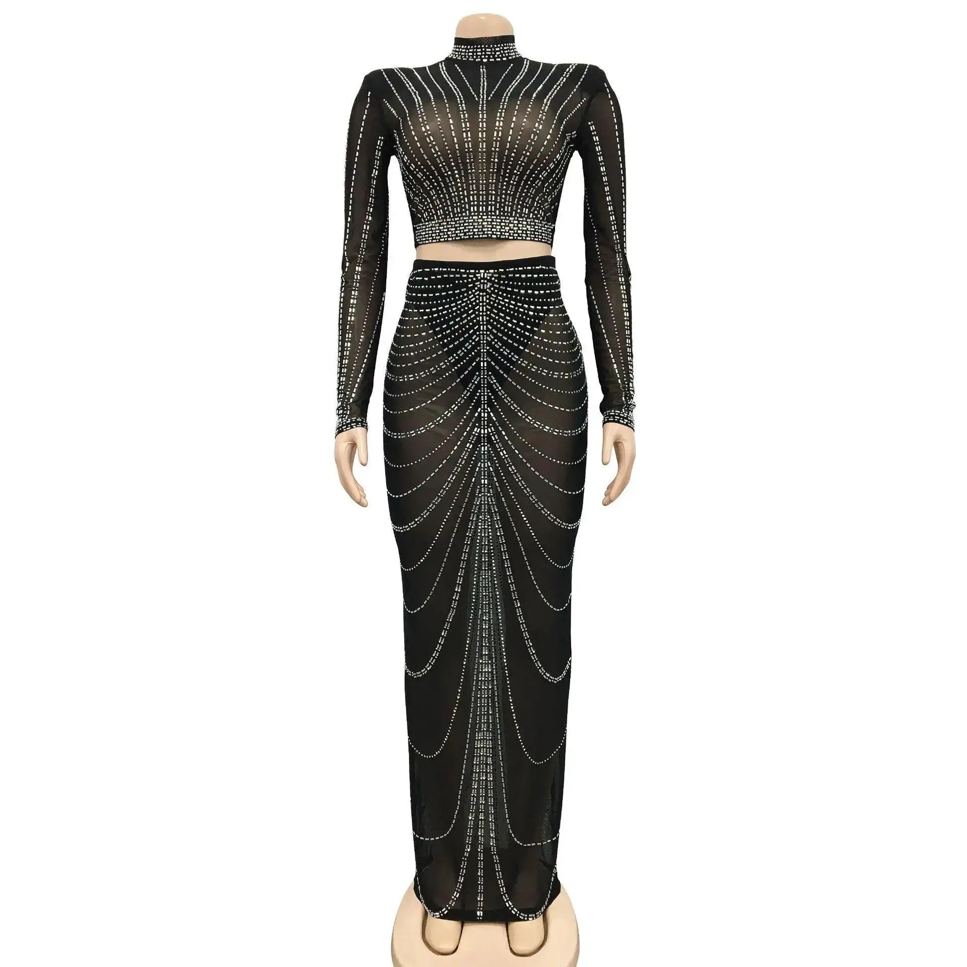 Elegant Rhinestone Mesh Maxi Dress For Women Clubwear