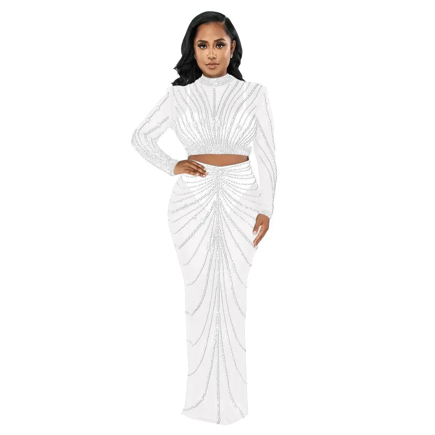 Elegant Rhinestone Mesh Maxi Dress For Women Clubwear