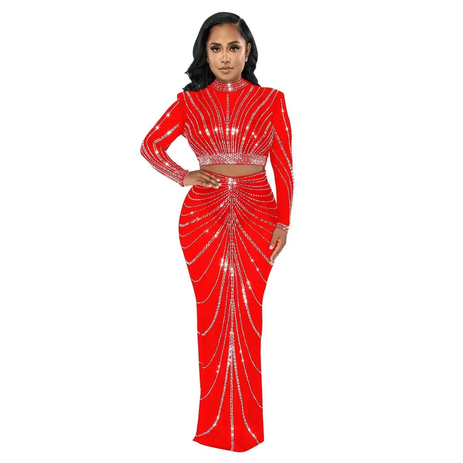 Elegant Rhinestone Mesh Maxi Dress For Women Clubwear