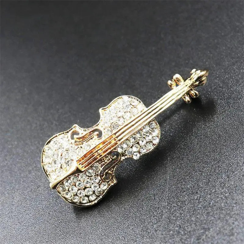 Elegant Rhinestone Musical Instrument Brooches Violin Cello