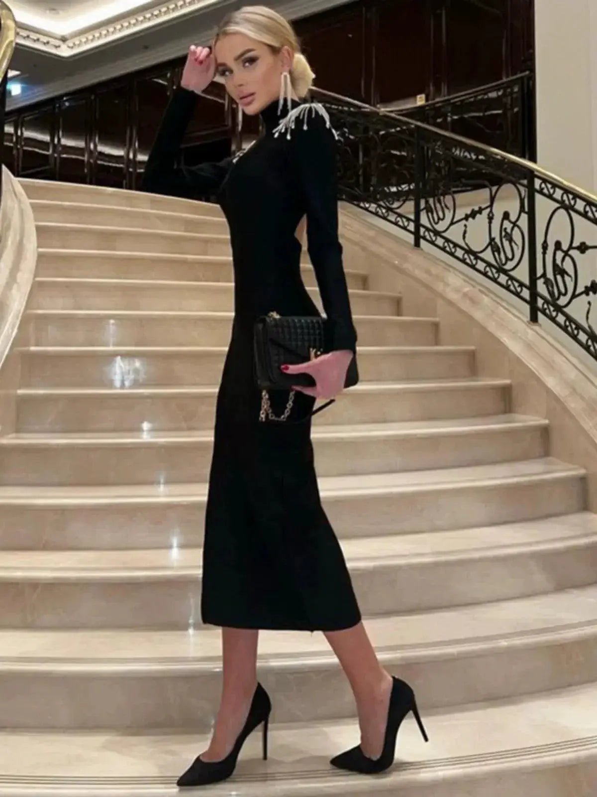 Elegant Rhinestone Tassel Gown Palace Dress For Evening