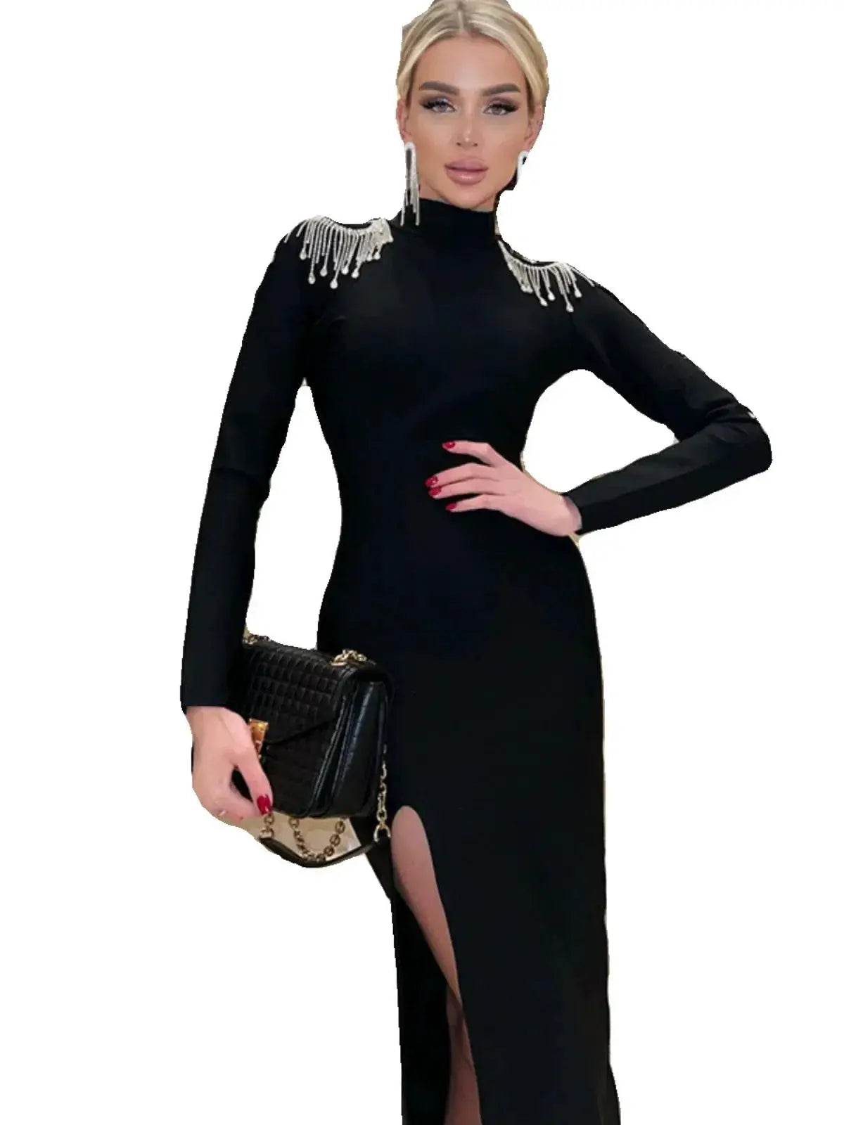 Elegant Rhinestone Tassel Gown Palace Dress For Evening