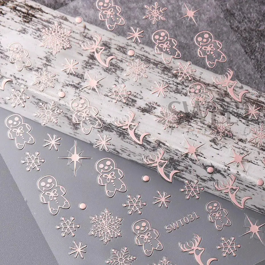Rose Gold Winter Nail Stickers For Festive Holiday Manicure