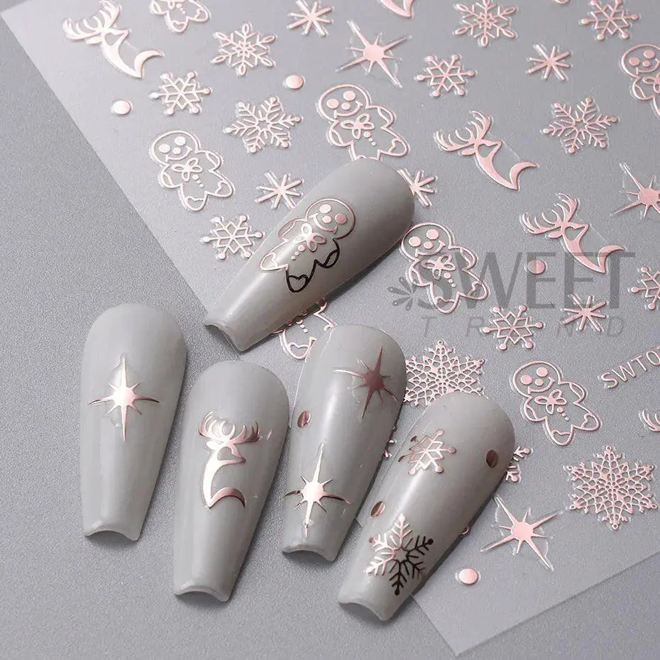Rose Gold Winter Nail Stickers For Festive Holiday Manicure