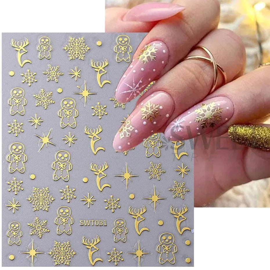 Rose Gold Winter Nail Stickers For Festive Holiday Manicure