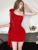 Elegant Rose One-Shoulder Bodycon Dress Stylish Women's Fashion