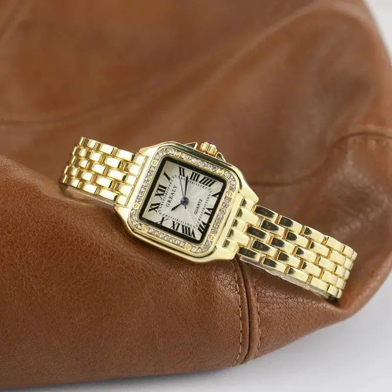 Womens Watch Elegant Silver Square Quartz Timepiece