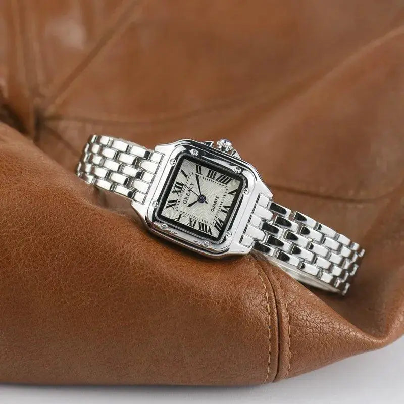 Womens Watch Elegant Silver Square Quartz Timepiece
