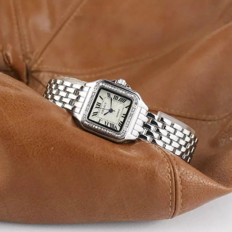 Womens Watch Elegant Silver Square Quartz Timepiece
