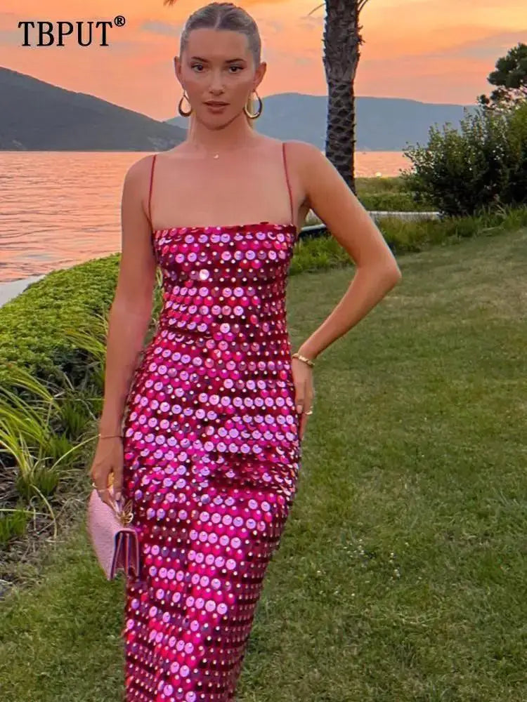 Elegant Sequin Backless Evening Gown Glamorous Dress