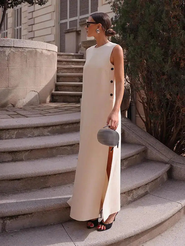 Elegant Split Midi Dress Stylish Women Summer Beach Fashion