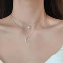 Elegant Star Moon Double Layer Necklace Chic Women's Fashion