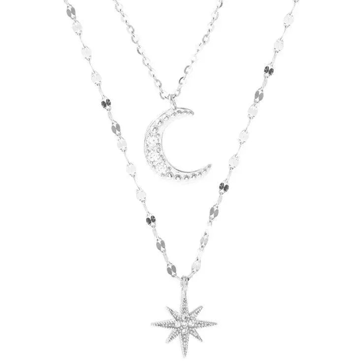 Star Moon Double Layer Necklace for Women Chic Fashion