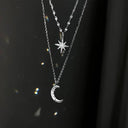 Elegant Star Moon Double Layer Necklace Chic Women's Fashion