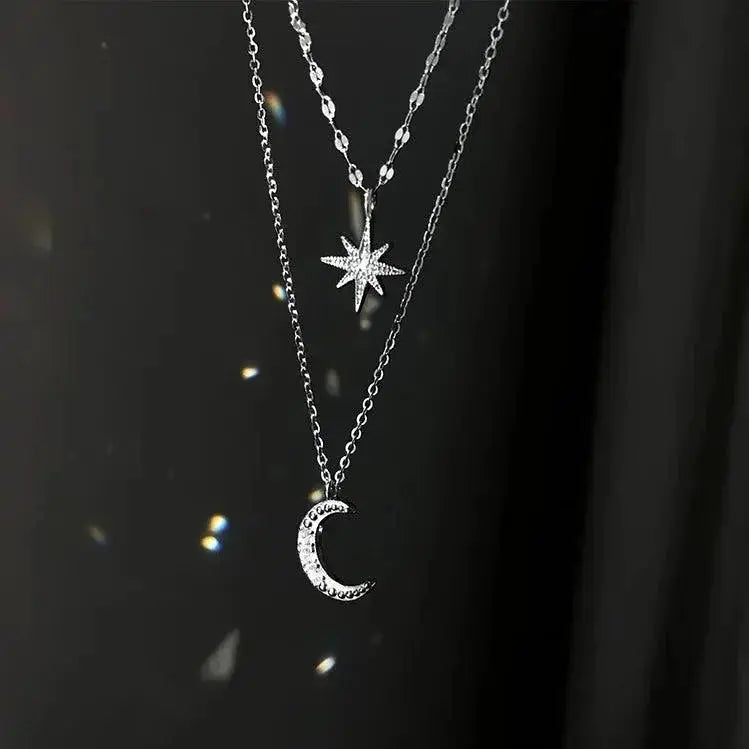 Star Moon Double Layer Necklace for Women Chic Fashion