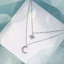 Elegant Star Moon Double Layer Necklace Chic Women's Fashion