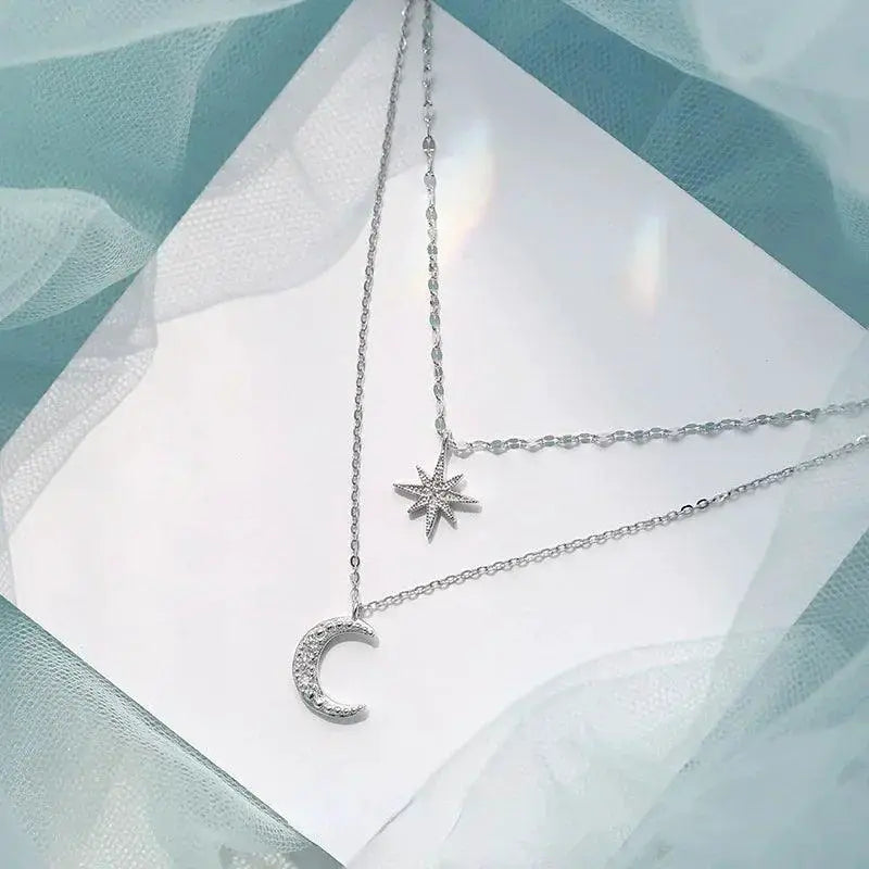 Star Moon Double Layer Necklace for Women Chic Fashion