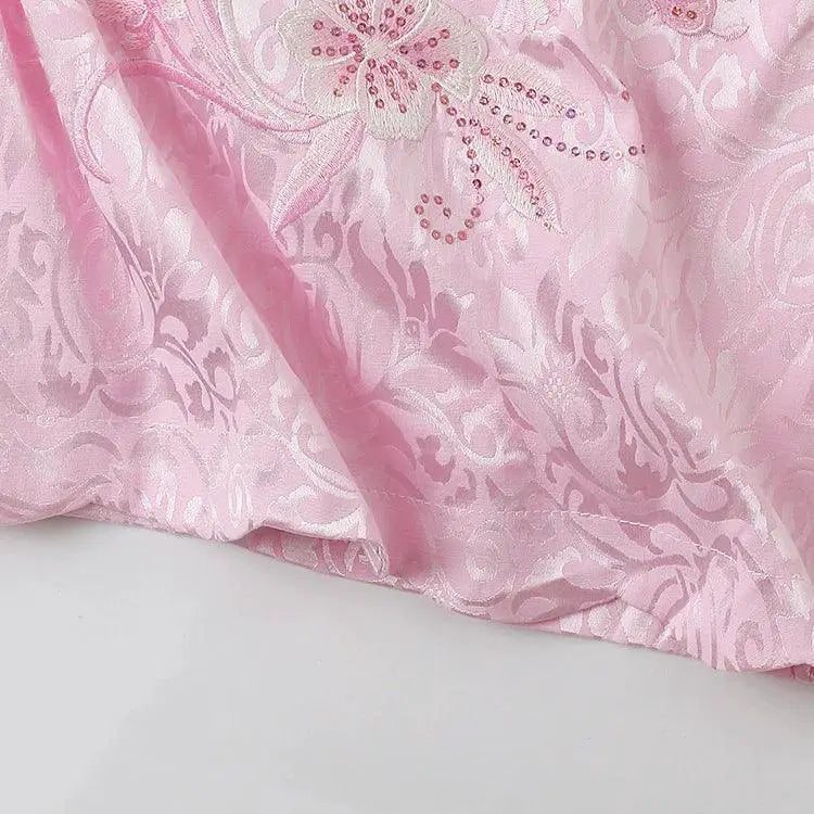 Elegant Summer Satin Cheongsam With Chinese Embroidery