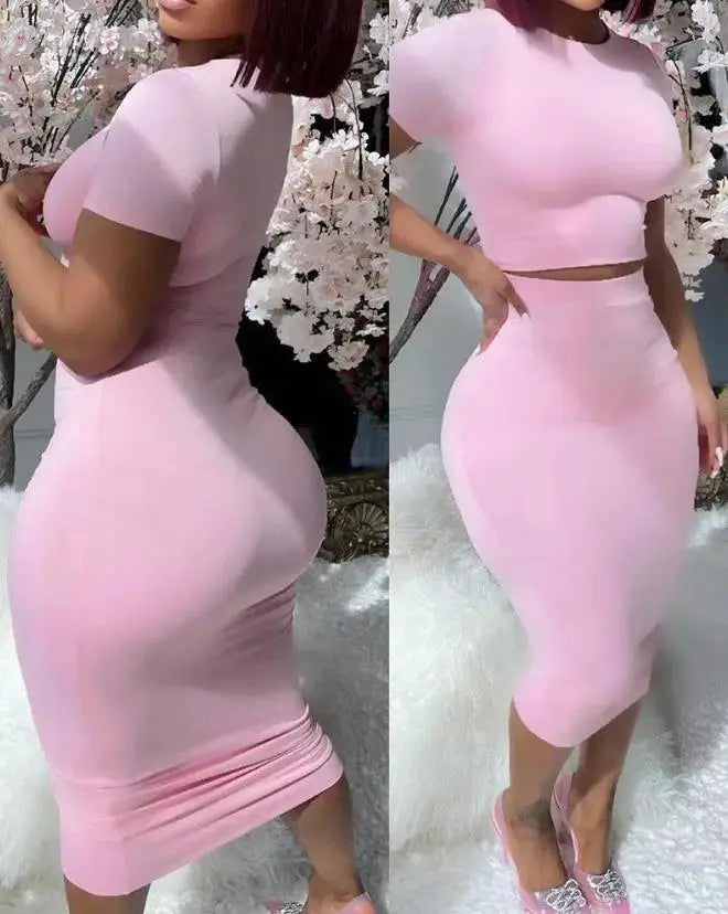 Elegant Summer Two Piece Set Chic High Waist Skirt Top