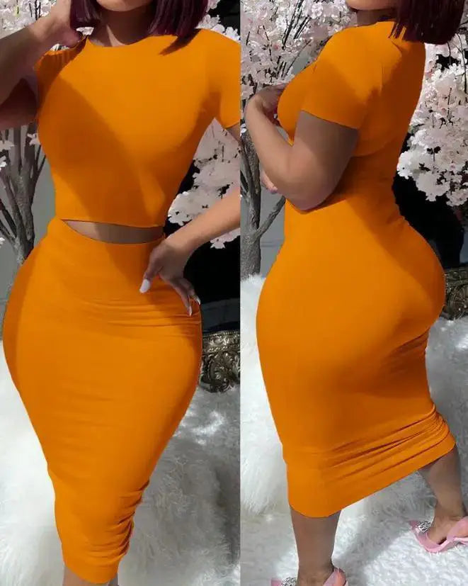 Elegant Summer Two Piece Set Chic High Waist Skirt Top
