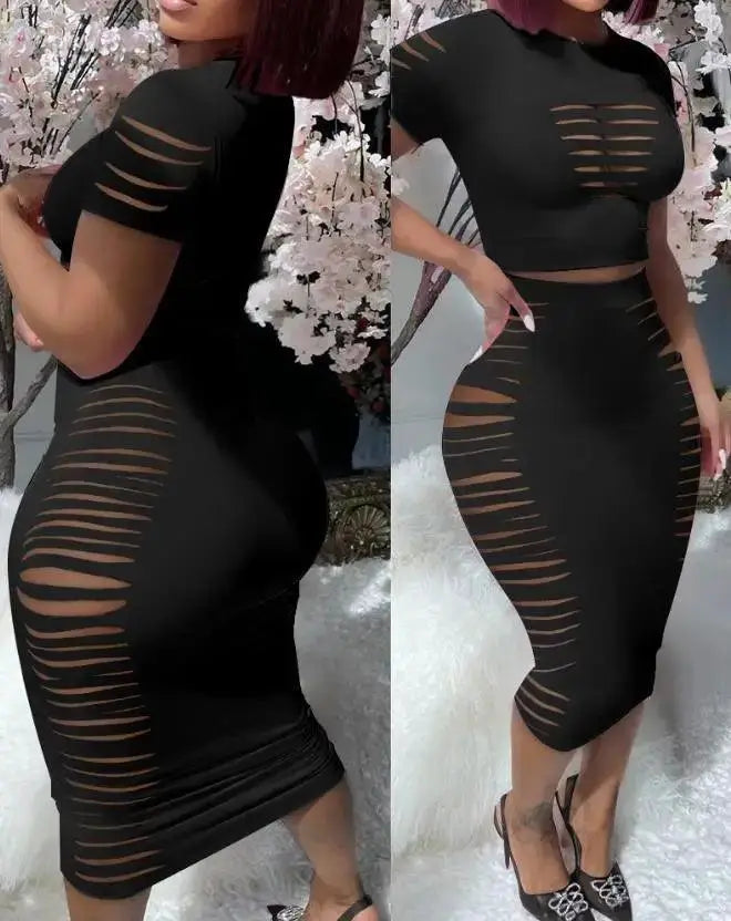 Elegant Summer Two Piece Set Chic High Waist Skirt Top