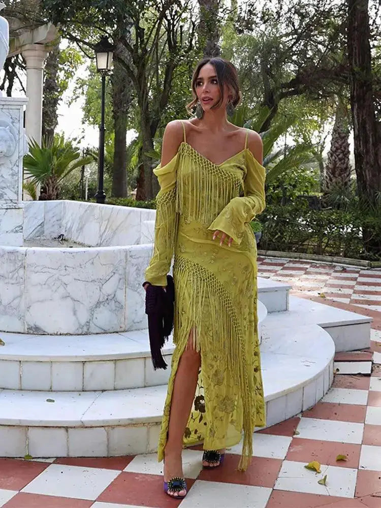 Elegant Tassel Mesh Dress for Women Clubwear Glamorous