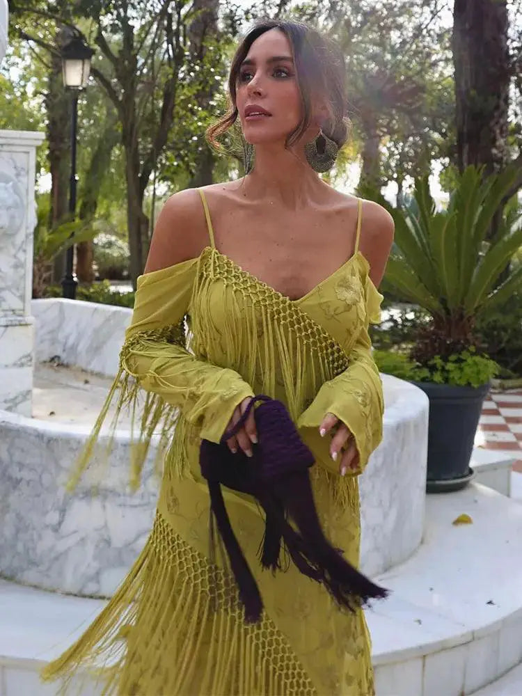 Elegant Tassel Mesh Dress for Women Clubwear Glamorous