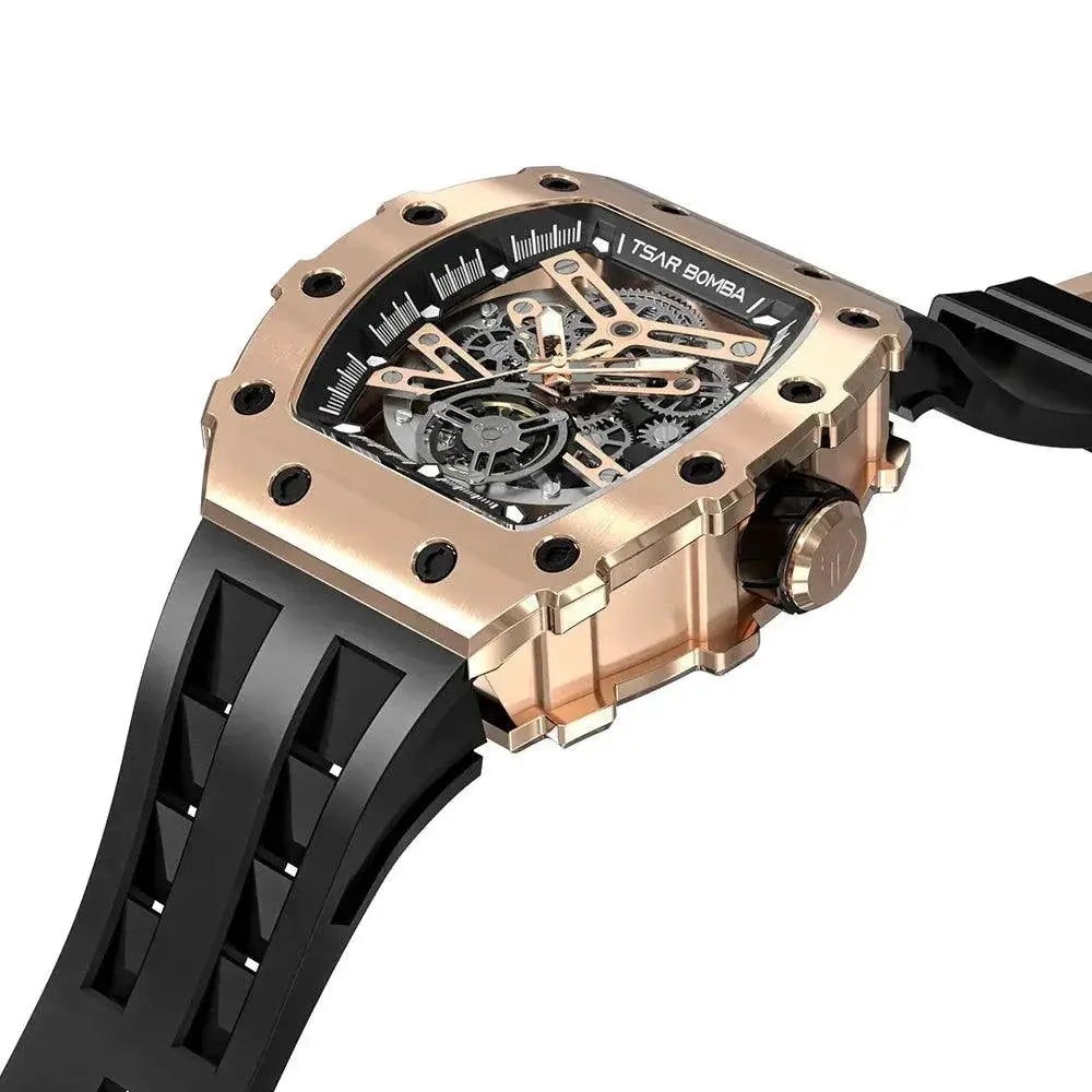 Elegant Tsar Bomba Mens Waterproof Automatic Skeleton Watch