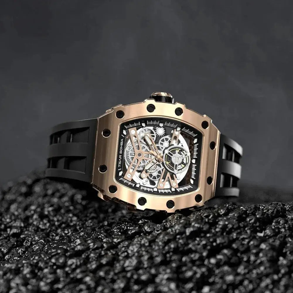Elegant Tsar Bomba Mens Waterproof Automatic Skeleton Watch