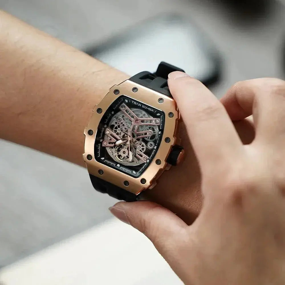 Elegant Tsar Bomba Mens Waterproof Automatic Skeleton Watch
