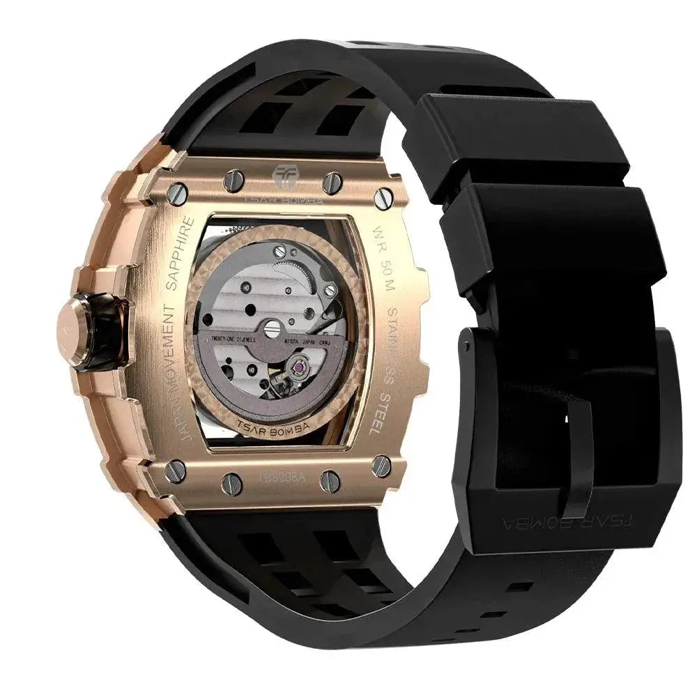 Elegant Tsar Bomba Mens Waterproof Automatic Skeleton Watch