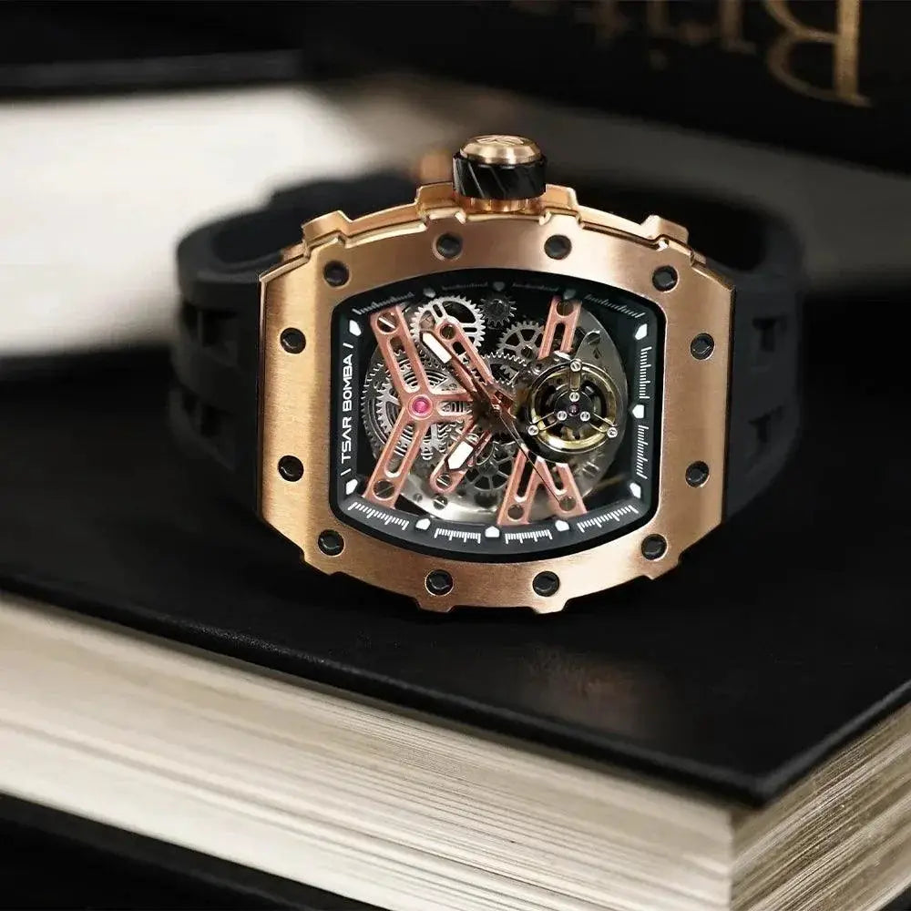 Elegant Tsar Bomba Mens Waterproof Automatic Skeleton Watch