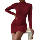 Elegant Turtleneck Pleated Mini Dress for Women Ages 40-55