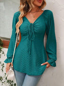 Elegant V-Neck Drawstring Blouse Stylish Fashion Choice