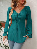 Elegant V Neck Drawstring Blouse For Everyday Chic
