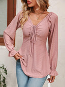 Elegant V-Neck Drawstring Blouse Stylish Fashion Choice