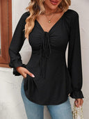 Elegant V-Neck Drawstring Blouse Stylish Fashion Choice