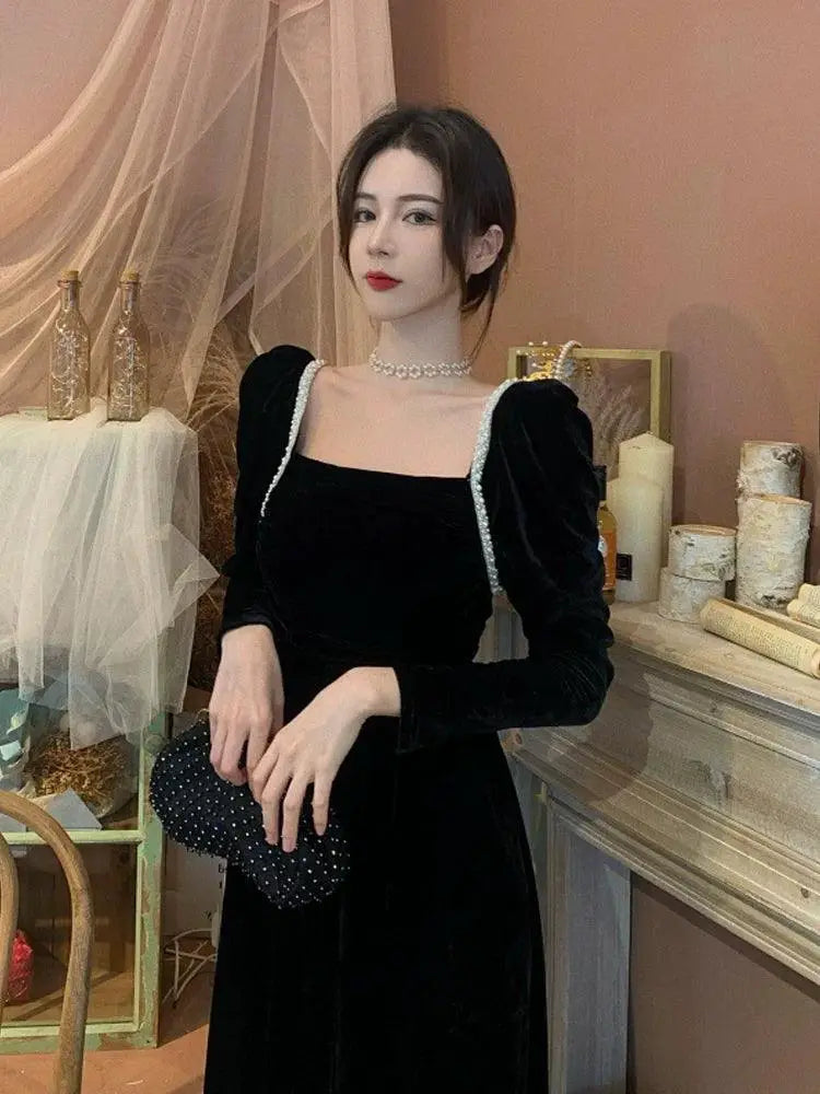 Elegant Velvet Dress For Women Luxury Evening Gown