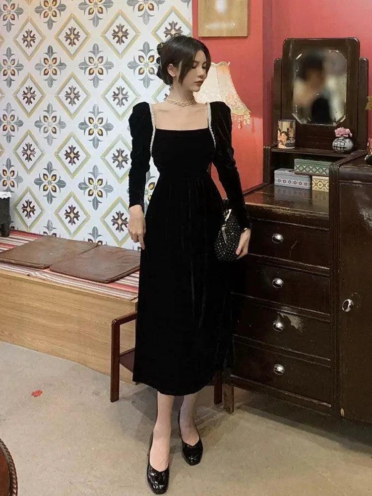 Elegant Velvet Dress For Women Luxury Evening Gown