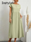 Elegant Vintage Maxi Dress Summer Fashion Staple O-neck