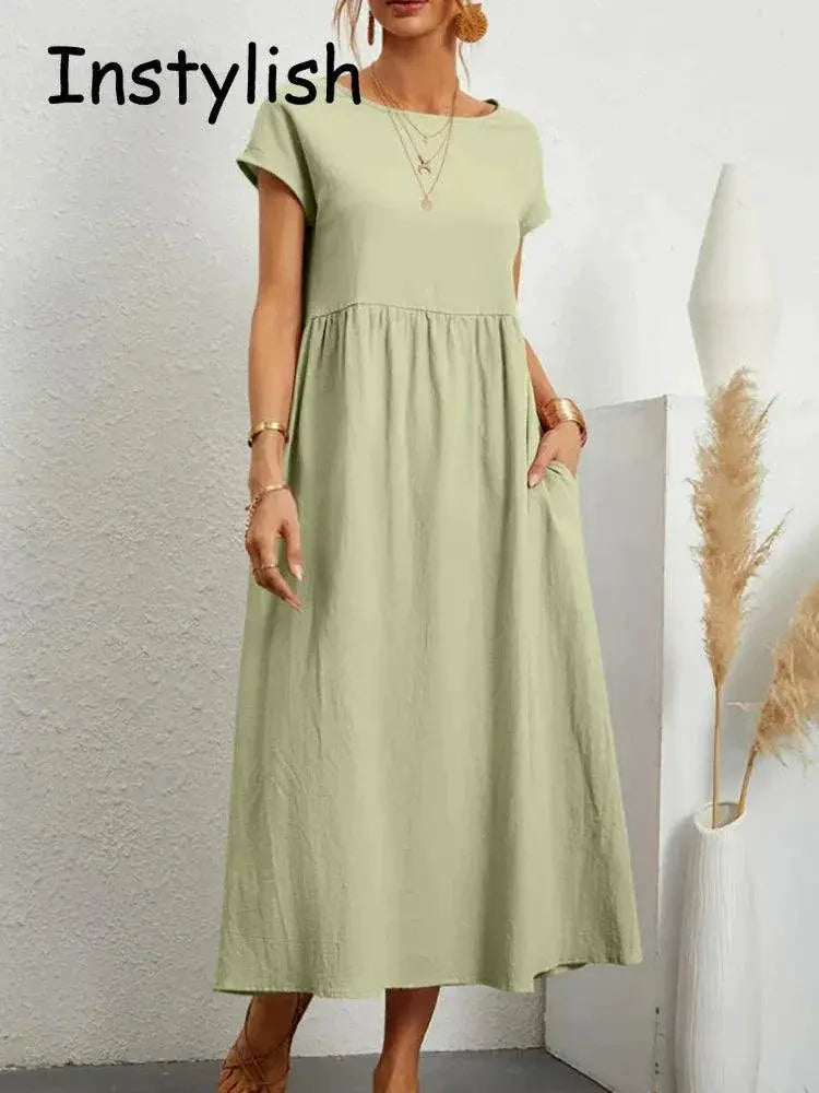 Elegant Vintage Maxi Dress O Neck Summer Fashion Staple