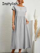 Elegant Vintage Maxi Dress Summer Fashion Staple O-neck