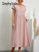 Elegant Vintage Maxi Dress Summer Fashion Staple O-neck