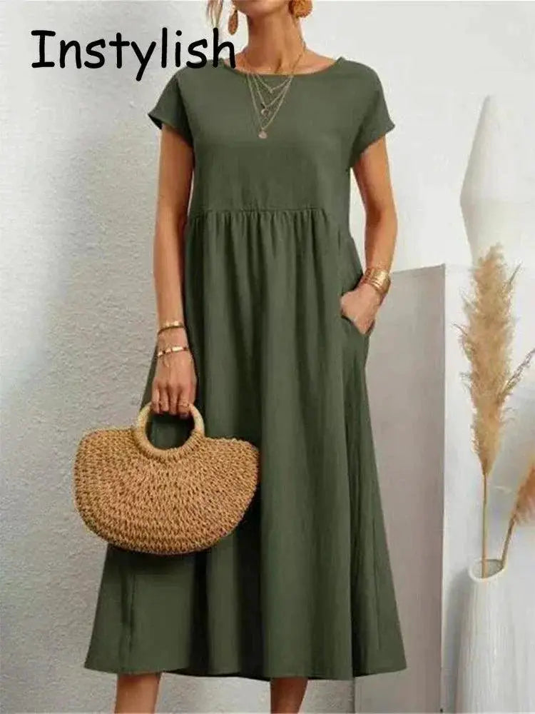 Elegant Vintage Maxi Dress O Neck Summer Fashion Staple