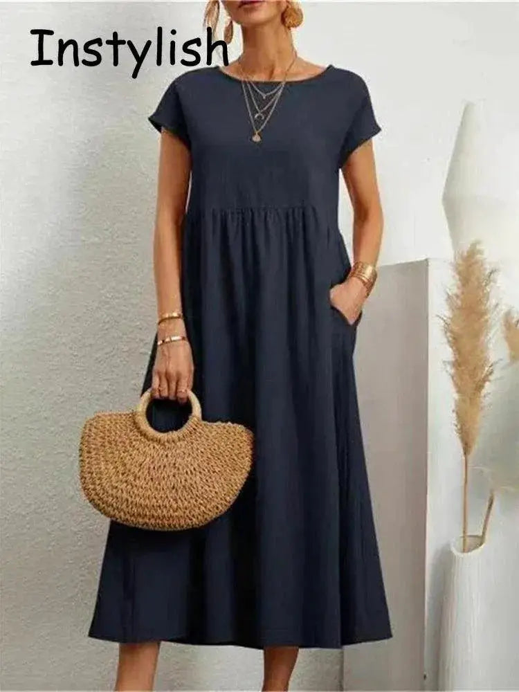 Elegant Vintage Maxi Dress O Neck Summer Fashion Staple