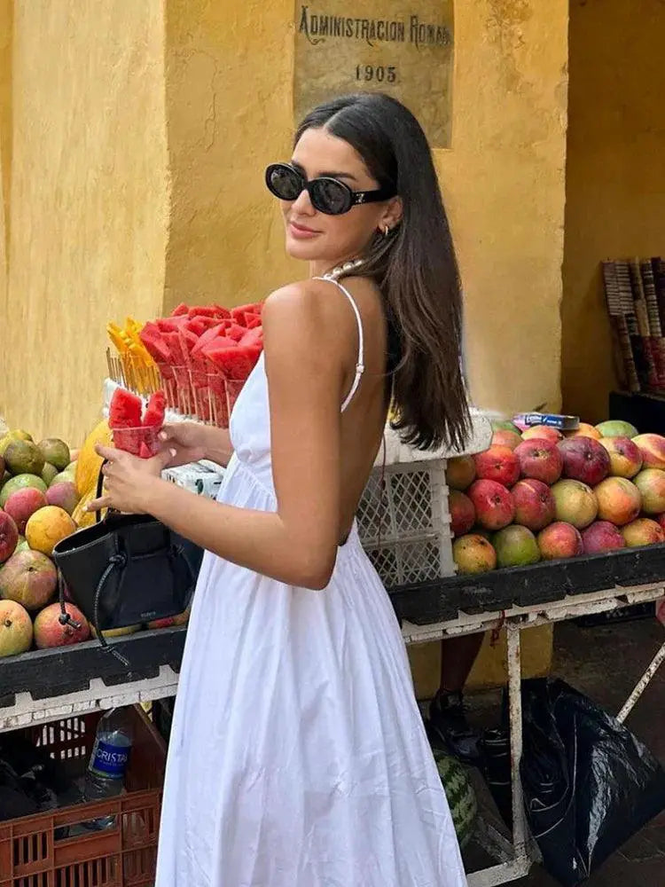 Elegant White Backless Midi Dress Summer Fashion Statement