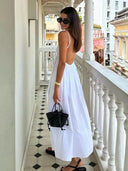 Elegant White Backless Midi Dress Summer Fashion Statement