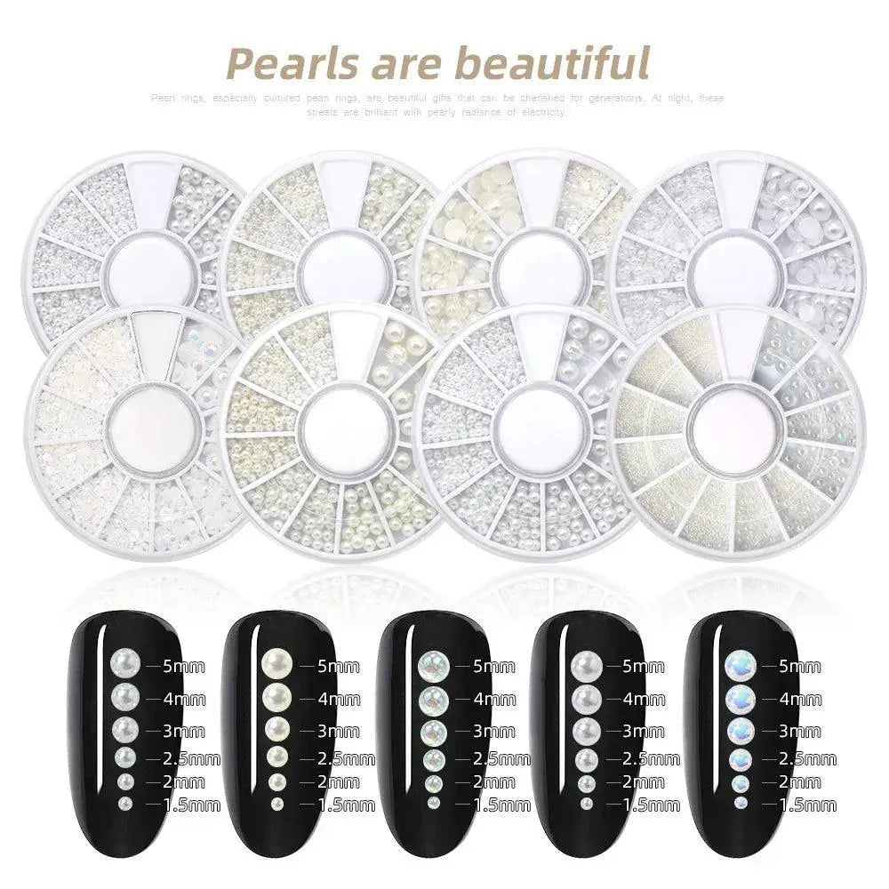 Elegant White Nail Art Pearl And Rhinestone Manicure Kit Set