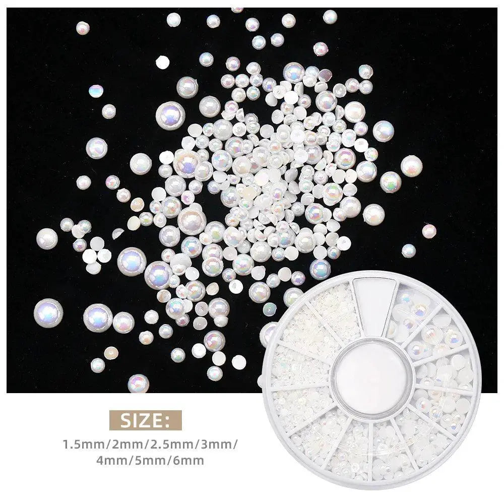 Elegant White Nail Art Pearl And Rhinestone Manicure Kit Set